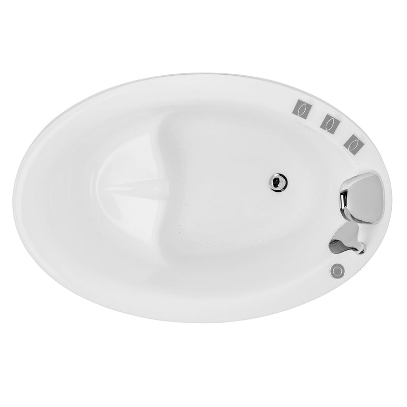 Empava EMPV-59JT011 top view showing the built-in seat, controls and drain