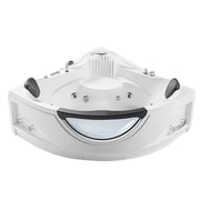 Empava EMPV-59JT319LED corner whirlpool tub with curved glass front, front view, white background