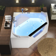Empava EMPV-59PRO03 corner tub filled and glowing, elevated view
