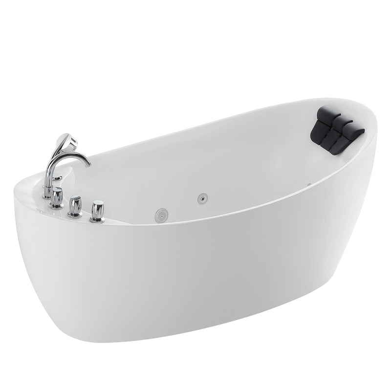 Empava EMPV-67AIS02 oval slipper whirlpool tub, three-quarter view, white background