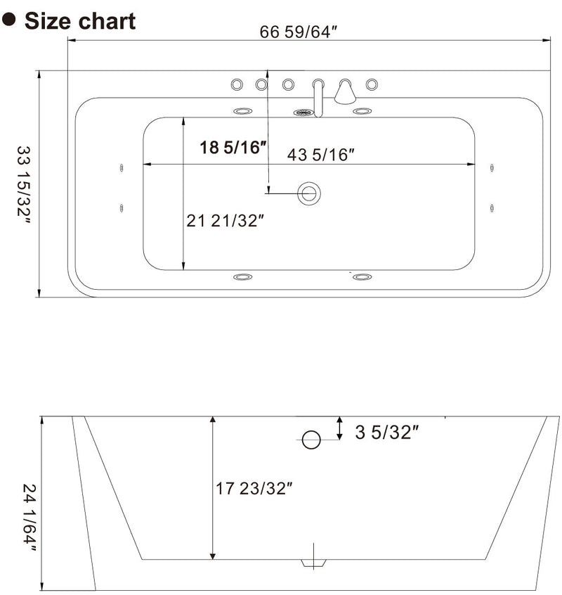 Empava EMPV-67AIS03 dimension drawing, top and side views