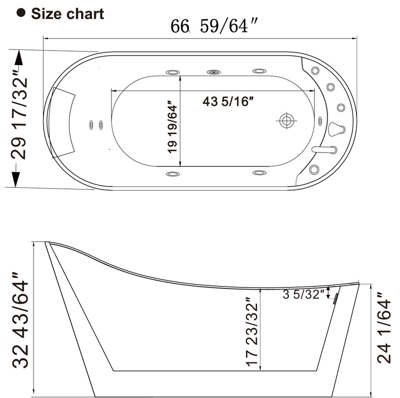 Empava EMPV-67AIS09 dimension drawing, top and side views