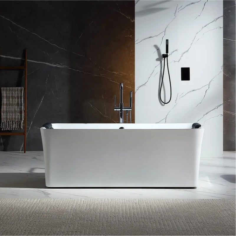 Empava EMPV-67AIS34-BK whirlpool tub, front view in a marble bathroom