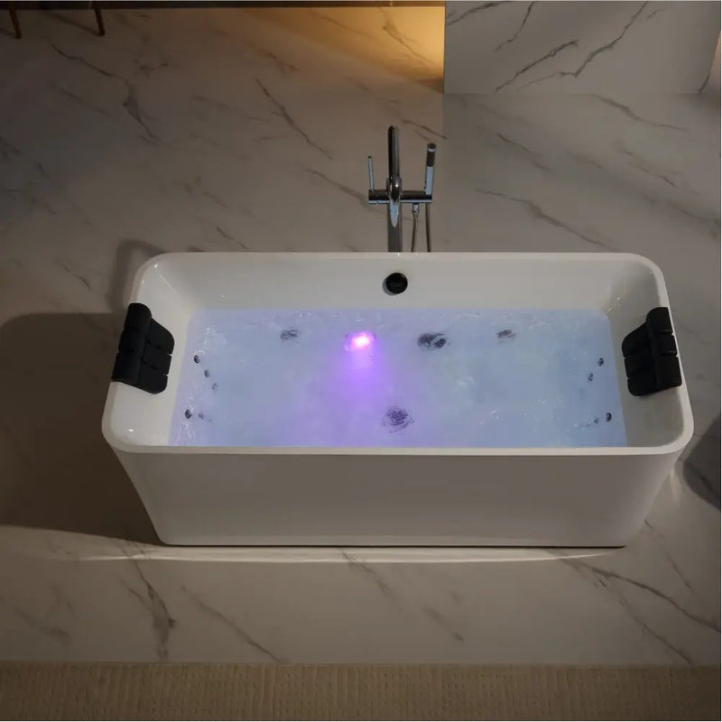 Empava EMPV-67AIS34-BK filled tub with purple LED light and black jets