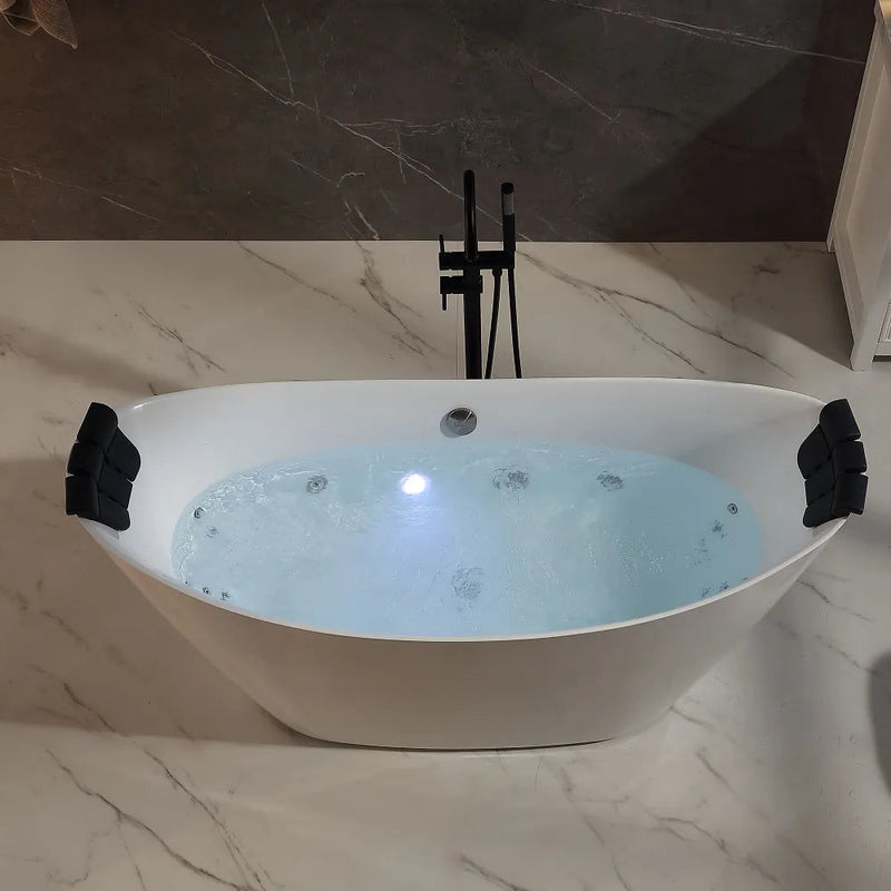 Empava EMPV-67AIS38-BN filled tub with LED light and headrests at both ends