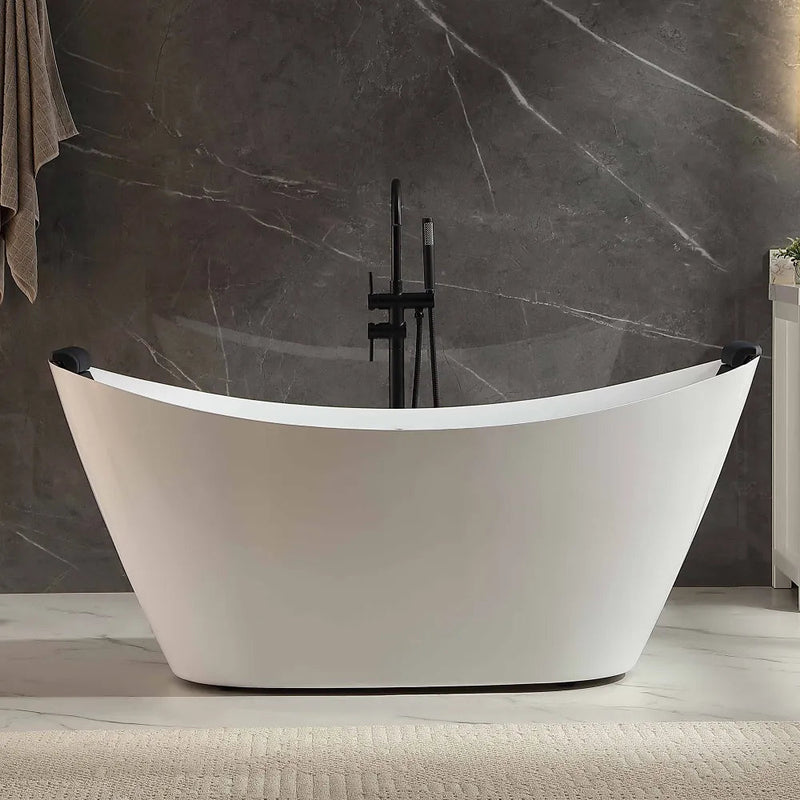 Empava EMPV-67AIS38-BN oval whirlpool tub, side view in a marble bathroom