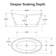 Empava EMPV-67FT1518 dimension drawing with soaking depth and overall measurements