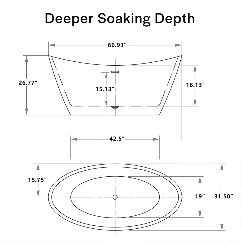 Empava EMPV-67FT1518 dimension drawing with soaking depth and overall measurements
