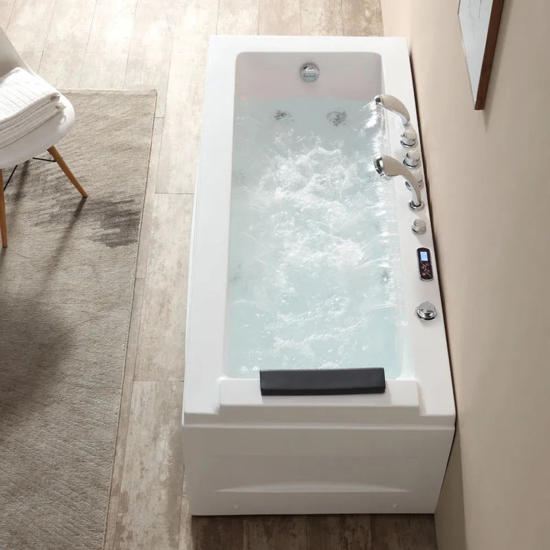 Empava EMPV-67JT351LED tub from the headrest end with water running