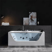 Empava EMPV-67JT408LED alcove tub in a dark bathroom, front view