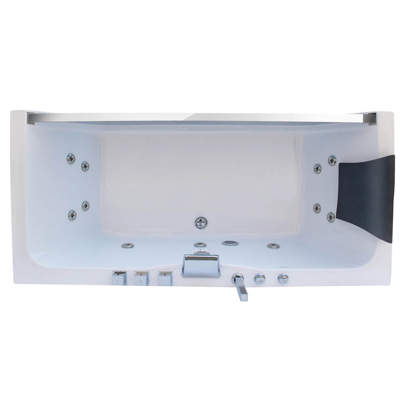 Empava EMPV-67JT408LED top view with jets, headrest, faucet and center drain