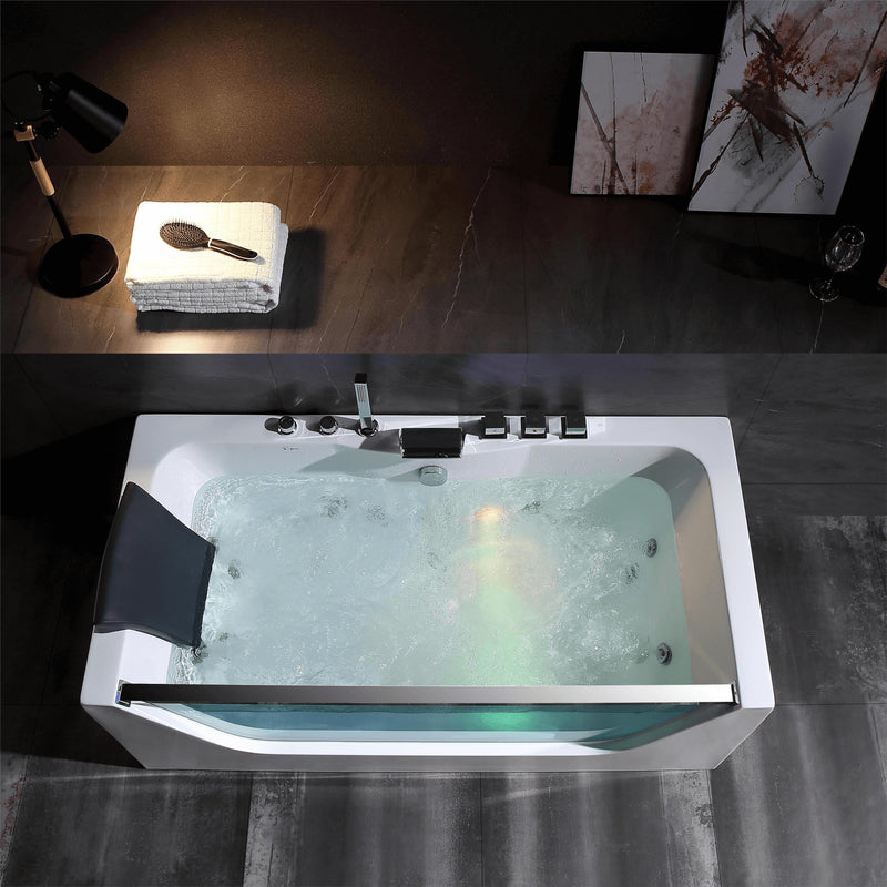 Empava EMPV-67JT408LED tub with jets running, top-down view