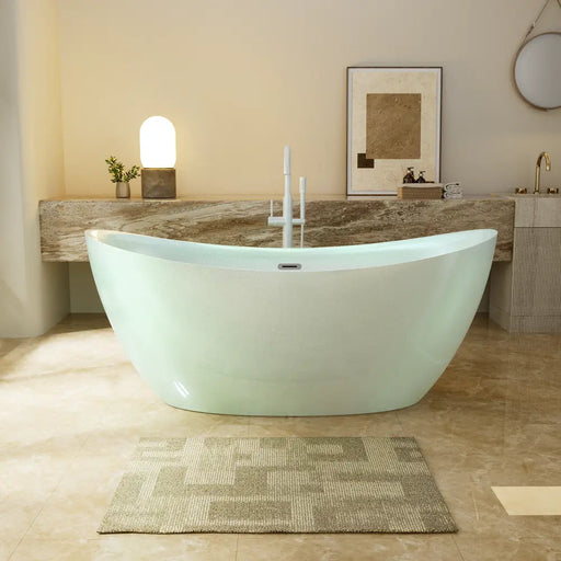 Empava EMPV-68DM03 jade freestanding tub, front view in a bathroom