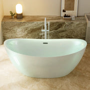 Empava EMPV-68DM03 Pearlescent Jade soaking tub, long-side view with a separate floor faucet