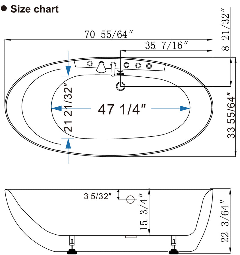 Empava EMPV-71AIS14 dimension drawing, top and side views