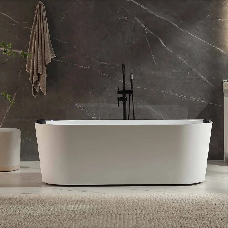 Empava EMPV-71AIS35-BK whirlpool tub, front view in a marble bathroom