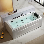 Empava EMPV-71JT351-BK tub with black jets, faucet and headrest, elevated three-quarter view