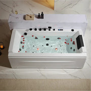 Empava EMPV-71JT351-BK tub with LED-lit water and rose petals, top-down view, black fixtures