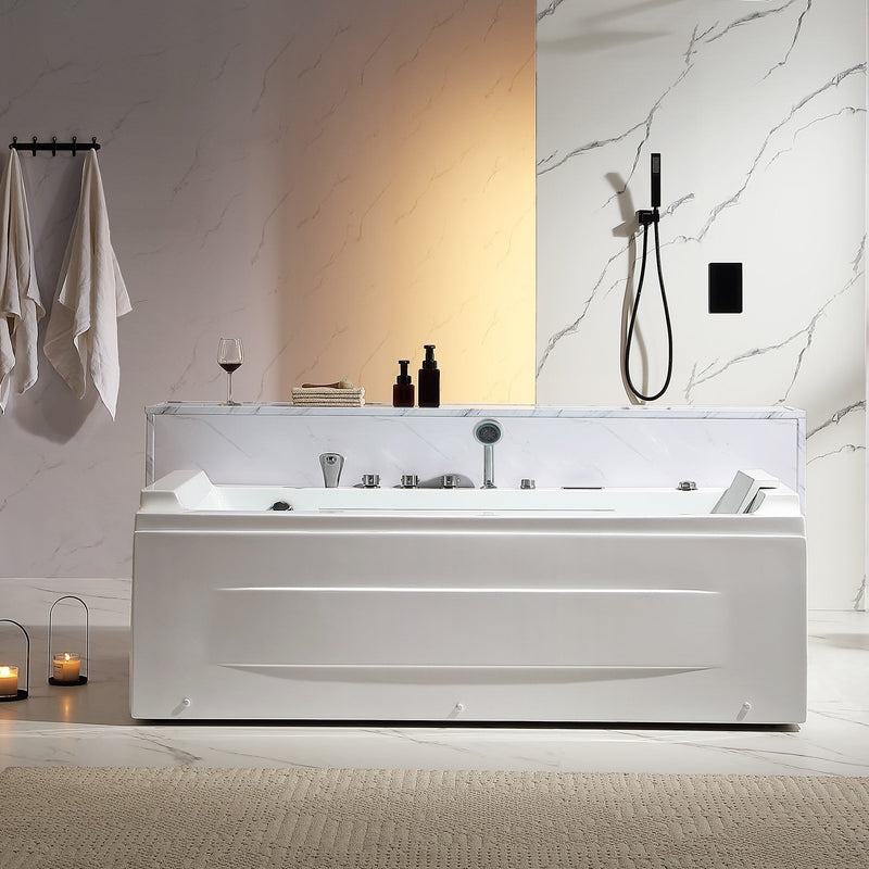 Empava EMPV-71JT351 alcove combination massage tub with chrome fixtures, front view