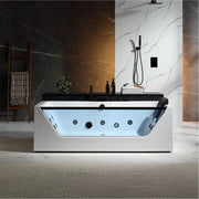 Empava EMPV-71JT408-BK alcove whirlpool tub with glass panel and black fixtures, front view