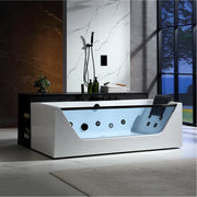Empava EMPV-71JT408-BK whirlpool tub with black trim and fixtures, angled view