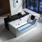 Empava EMPV-71JT408-BN tub with jets, headrest and brushed nickel fixtures, elevated view