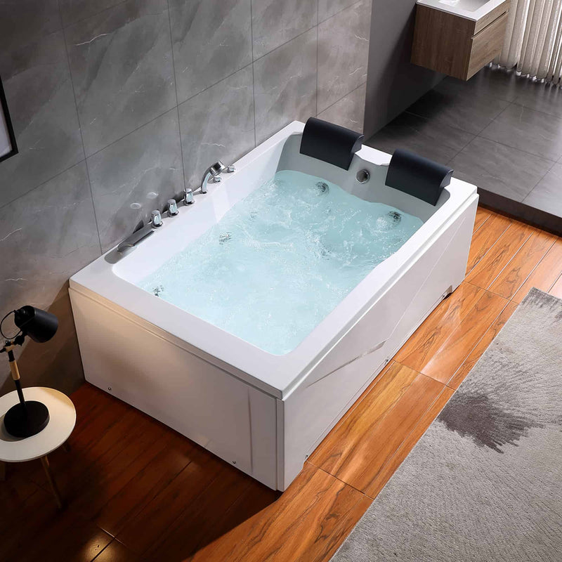 Empava EMPV-71JT667B two-person tub with jets running, elevated view