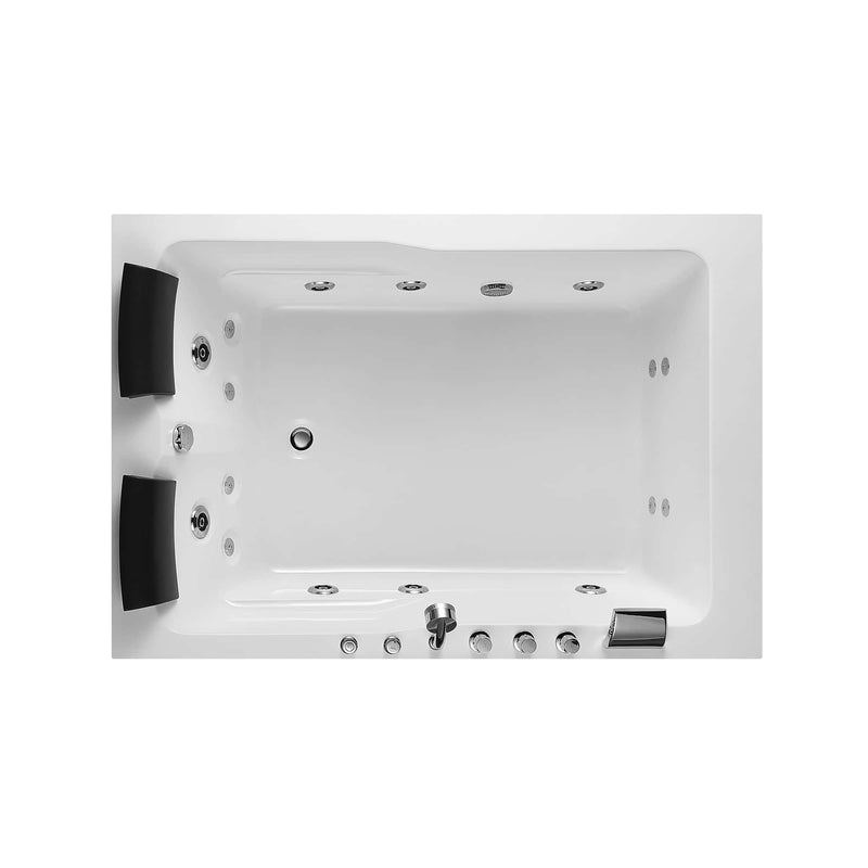 Empava EMPV-71JT667B top view with 16 jets, two headrests and drain at the headrest end