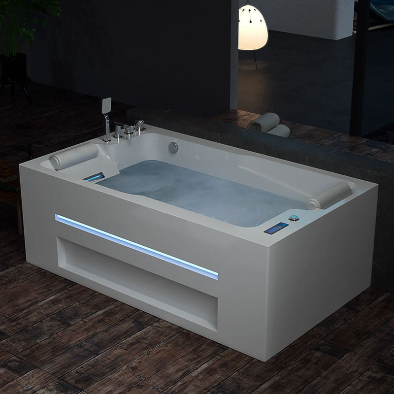 Empava EMPV-71JT802 alcove tub with LED strip at night, angled view