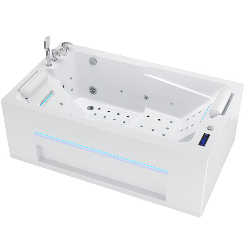 Empava EMPV-71JT802 tub from the opposite side with jets and round pillows, on white
