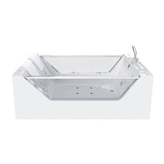 Empava EMPV-71PRO01 two-person freestanding tub with dual glass panels, front view, white background