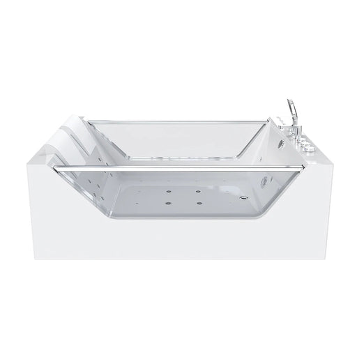 Empava EMPV-71PRO01 two-person freestanding tub with dual glass panels, front view, white background