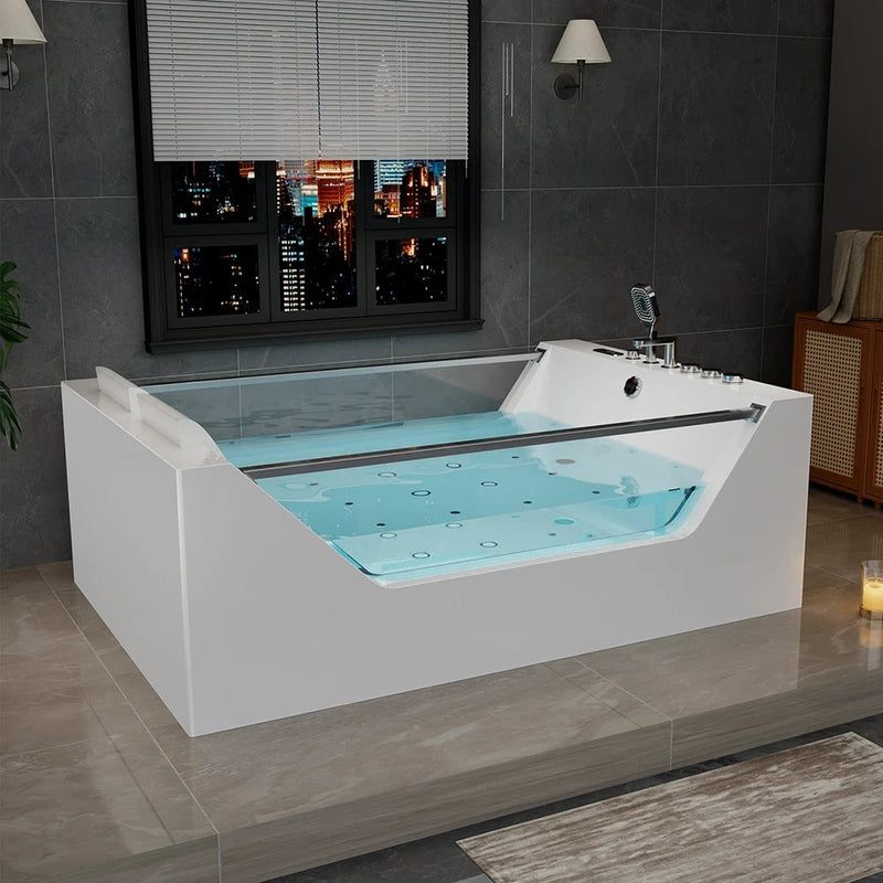 Empava EMPV-71PRO01 glass-sided freestanding tub, angled view