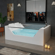 Empava EMPV-71PRO01 tub with candles beside it, angled view