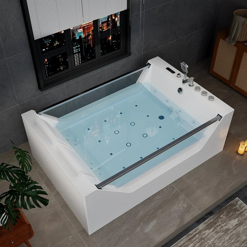 Empava EMPV-71PRO01 filled tub from above showing glass rails