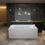Empava EMPV-71PRO02 two-person tub in a dark stone bathroom, front view