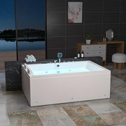 Empava EMPV-71PRO04 two-person tub against a stone ledge, angled view