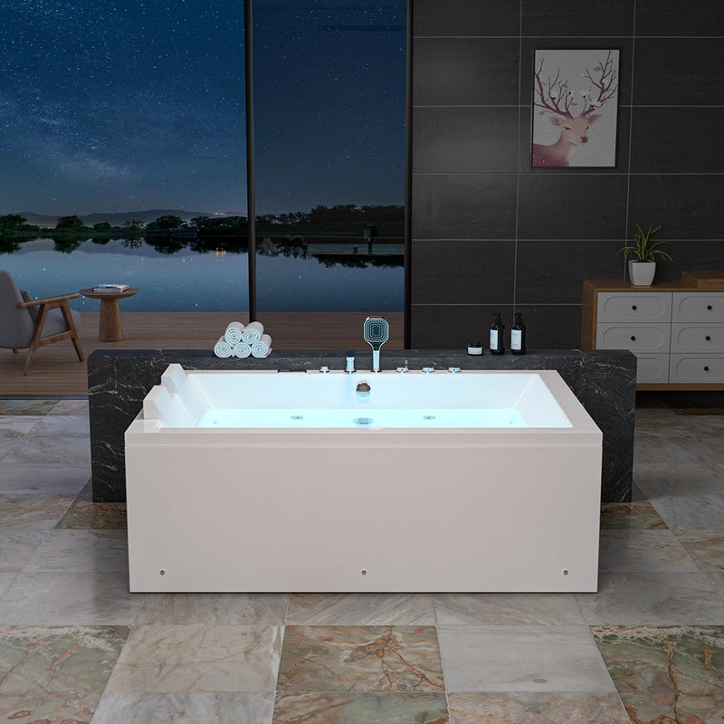 Empava EMPV-71PRO04 alcove tub by a lakeside window, front view