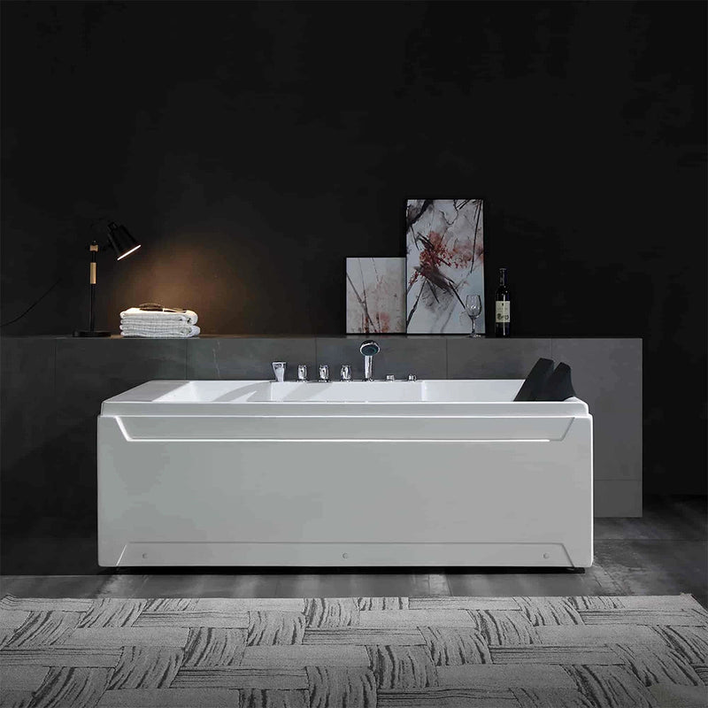 Empava EMPV-72JT367LED alcove tub against a dark wall, front view