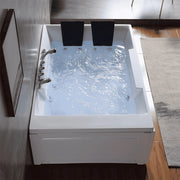 Empava EMPV-72JT367LED filled tub on a wood floor, elevated view