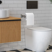 Empava EMPV-BAS05 brushed nickel holder beside a wall-hung toilet and wood vanity