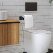 Empava EMPV-BAS06 matte black holder beside a wall-hung toilet and wood vanity