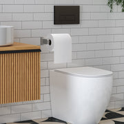 Empava EMPV-BAS10 brushed nickel holder beside a wall-hung toilet and wood vanity
