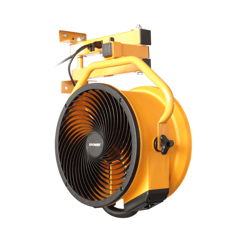 fa 300k warehouse dock trailer fan with wall mount arm side view.