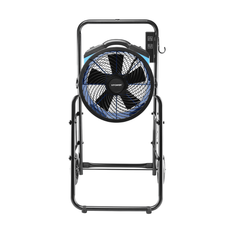 fa 300k6 blue warehouse dock trailer fan with mobile trolley front view.