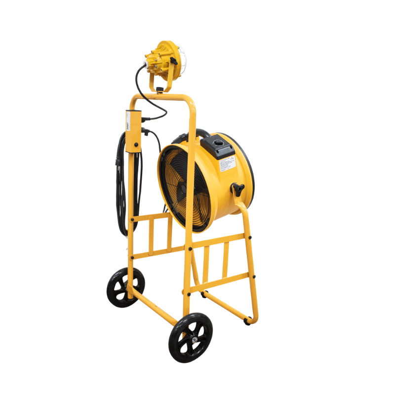 fa 300k6 yellow warehouse dock trailer fan with mobile back left angle view.