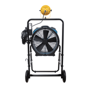 fa 420k6 blue warehouse dock trailer fan with mobile trolley back view.