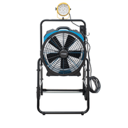 fa 420k6 blue warehouse dock trailer fan with mobile trolley front view.