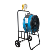 fa 420k6 blue warehouse dock trailer fan with mobile trolley left angel view.