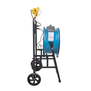 fa 420k6 blue warehouse dock trailer fan with mobile trolley left side view.